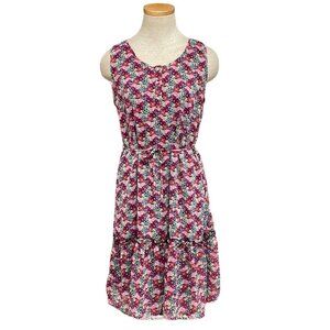 Tulle Panel Dress Sleeveless Floral Pink Red Size X Small XS